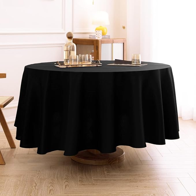 1 Pack Black Round Tablecloths 120 Inch for Dining Tables | Washable Decorative Linen Polyester Table Cover for Banquets Buffets Parties and Weddings