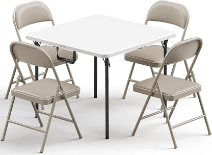 Folding Table and Chairs Set for 4, 5 Piece Card Table Set with 36" Square Foldable Table & 4 Padded Folding Chairs, Portable Indoor Outdoor Dining Table Set for Picnic, Camping, RV, Game Night, Patio