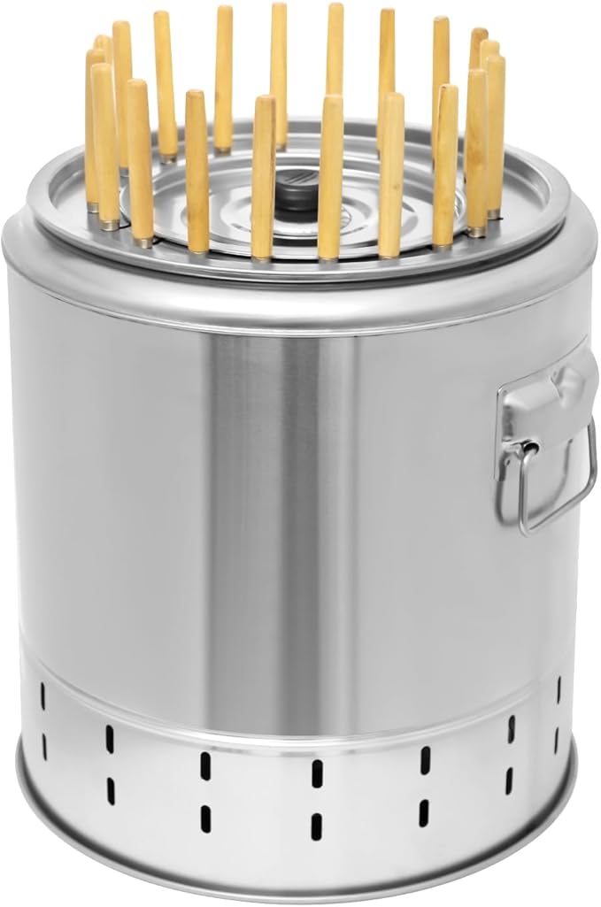 Portable Smokeless Barbecue Charcoal Barrel Grill,Stainless Steel Surround Charcoal Kebab Grill with 20 Skewers And Bbq 2-In-1 Design for Picnics,Camping,Traveling, Parties, Beaches,Gardens and More