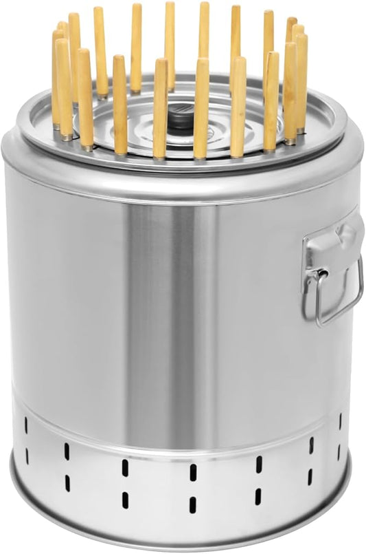 Stainless Steel Barbecue Grill,Smokeless Portable Vertical Charcoal Hanging Grill,20 SkewersSurround Charcoal Kebab Grill for Picnics,Beaches,Gardens and BBQ (Barbecue Bucket)