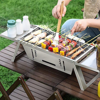 Foldable Small Charcoal Grill - Stainless Steel & High - Temp Resistant, Perfect for 2-3 Outdoor Enthusiasts! Ideal for Camping, BBQs, Picnics & Tailgating, Super Portable Yakitori Grills