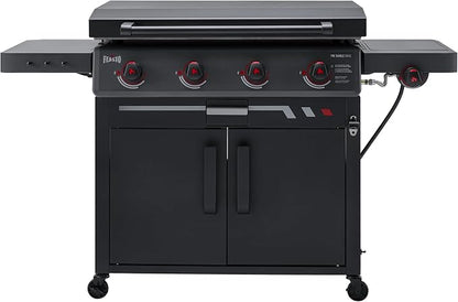FEASTO 36" 4-Burner Propane Gas Griddle with Side Burner and Cabinet | 50,000 BTU, 720 Sq. In., Outdoor Flat Top Grill with Disposable Foil Liners for Patio, Backyard, BBQ Party, Black