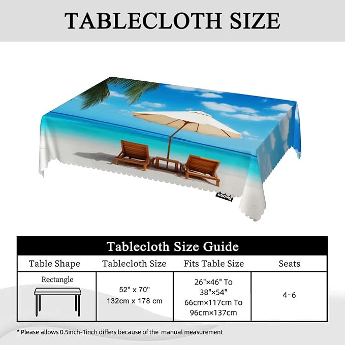 Swono Beach Chairs Rectangle Tablecloth Turquoise Sea Sand Beach Chair Palms Table Cloth Dining Table Cover for Home Kitchen Restaurant Party Buffet Picnic, 52x70 Inch