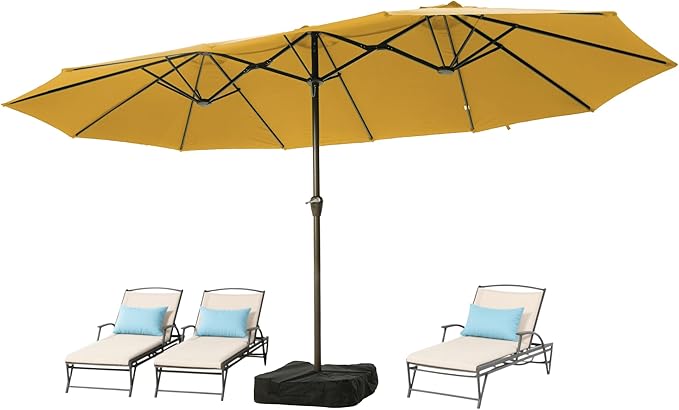 Ayge 15FT Patio Umbrella with Base,Large Outdoor Double-Sided Rectangle Umbrella with Crank Handle, Market Umbrella for Poolside Garden Deck Backyard Beach Pools,Yellow