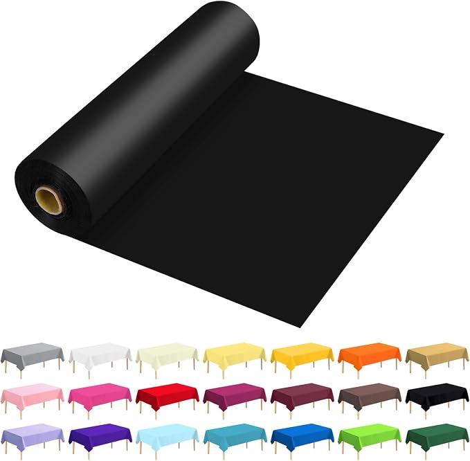 54 Inch X 100 Feet Plastic Table Cover Roll Premium Disposable Plastic Tablecloth for All Type/Shape Tables | Picnic, Party, Banquet, Birthdays, Weddings (Black, 54 Inch X 100 Feet)