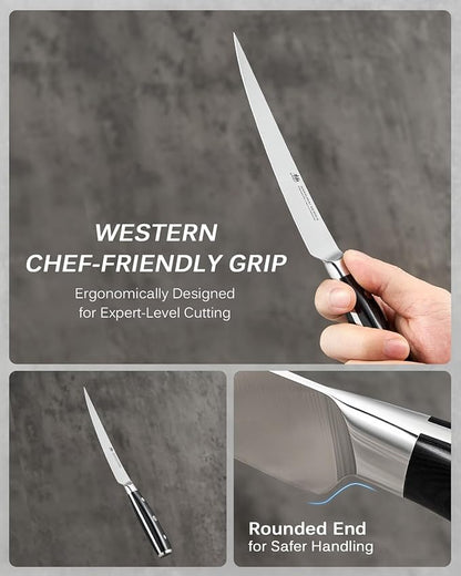 KYOKU 6 in. Japanese Boning Knife, Samurai Series Wide Curved Knife for Boning with Pakkawood Handle, German 1.4116 Stainless Steel Full Tang Meat Deboning, with Protective Sheath & Gift Box