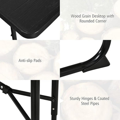 Goplus Foldable Picnic Table with Benches, Rectangular Camping Table Set with Metal Frame, Folding Indoor Outdoor Dining Table Set for Garden, Patio, Backyard (Black)