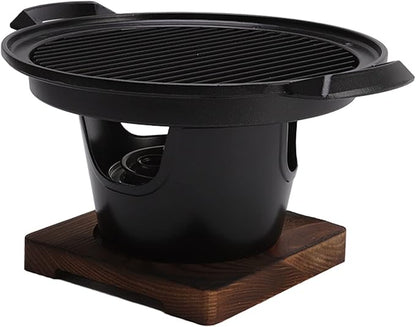 Hibachi Grill, Portable Charcoal Grill Japanese Tabletop BBQ Smokeless Wooden Base for Camping, Picnics, Garden, Beach Parties