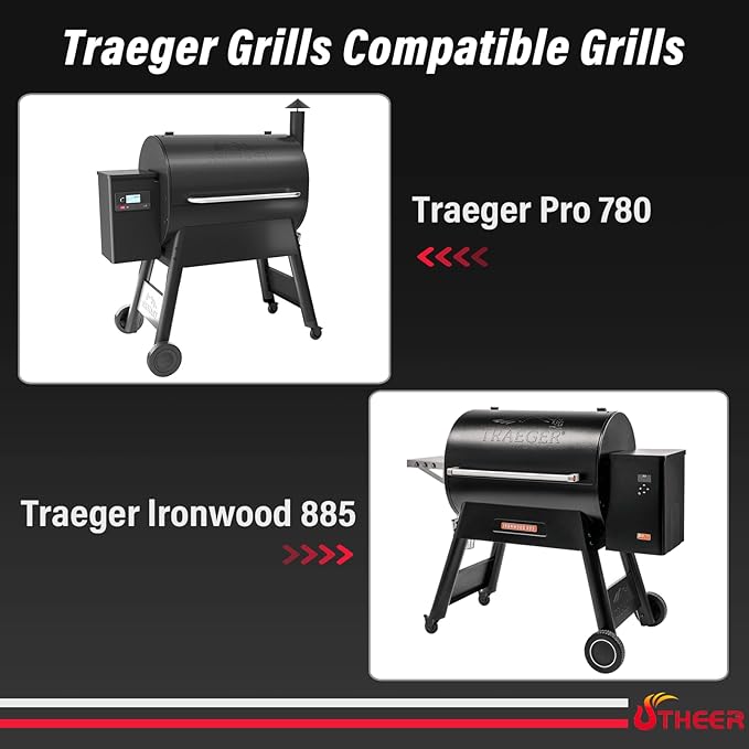 Utheer Upgraded Folding Front Shelf for Traeger Pro 780 and Ironwood 885 Pellet Grills, 32.5"x11.5" Heavy-Duty BBQ Prep Table with Cutting Board, Basin, 5 Hooks, 60-LB Load Steel Folding Grill Shelf