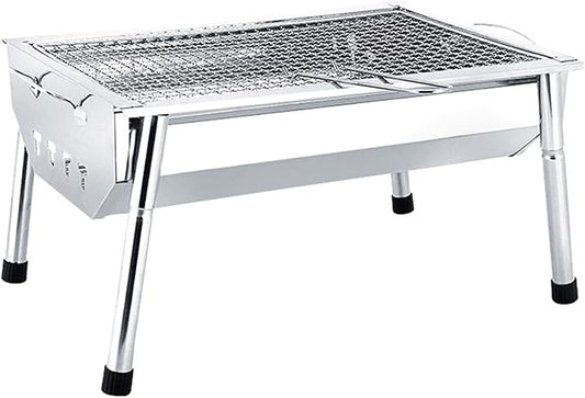 Charcoal Grill Small Stainless Steel BBQ Grill Camping Table Top Grill Portable Foldable Charcoal Grill for Outdoor Camping Cooking, 15.7 x 11.0 x 4.3 Inch Camping Grill