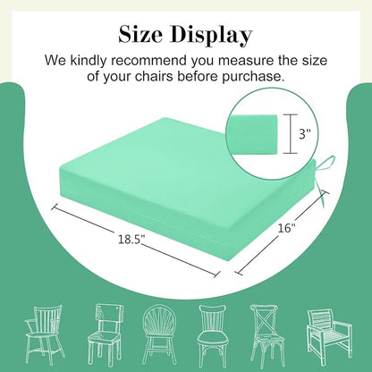 Cozyide Outdoor Chair Cushions, Waterproof Patio Seat Cushions with Adjustable Straps, Square Corner Patio Chair Cushions for Garden, Aqua Blue, 18.5x16x3 Inch (Pack of 4)