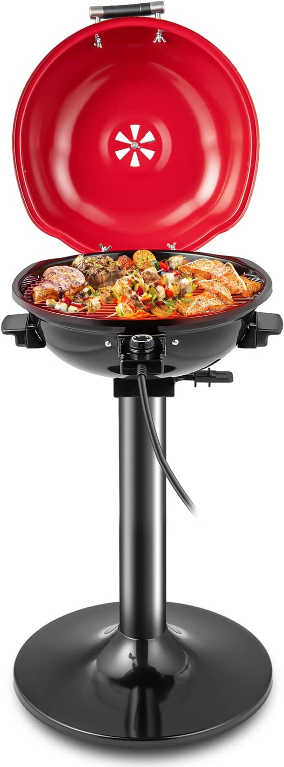 HAPPYGRILL Electric Grill Outdoor, 1600W Barbecue 15-Serving for Indoor & Outdoor Use, Portable Stand BBQ Grill for Cooking Patio Kitchen Garden, Red
