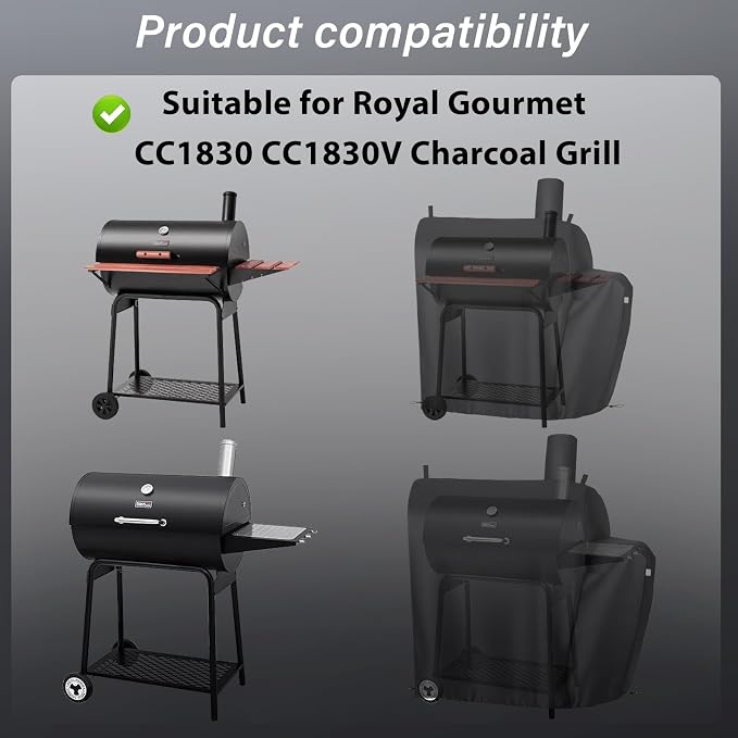 Uniflasy Grill Cover for Royal Gourmet CC1830S/CC1830V Waterproof | 600D Charcoal grill cover for 30 in barrel grills; 45 x 29 x 45 in size with straps, handles and storage bag for outdoor use