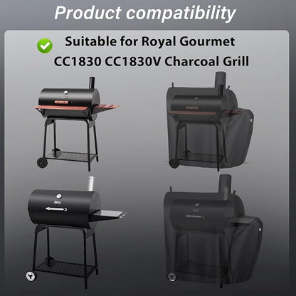 Uniflasy Grill Cover for Royal Gourmet CC1830S/CC1830V Waterproof | 600D Charcoal grill cover for 30 in barrel grills; 45 x 29 x 45 in size with straps, handles and storage bag for outdoor use