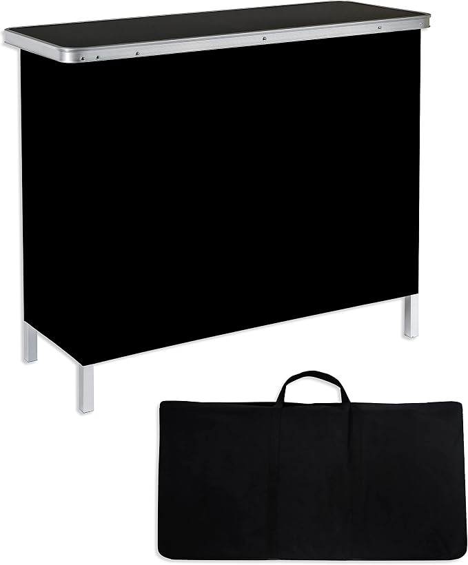Trademark Innovations Skirt and Carrying Case Included Portable Bar Table, 2 Shelves, Silver