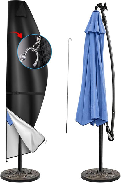 Cantilever Patio Umbrella Cover 900D Waterproof for 11-13ft Offset Umbrella | 900D Oxford Fabric, Heavy Duty Waterproof, Top Vent, Hem Drawstring, Telescopic Pole, Fits 11-13ft Outdoor Umbrella