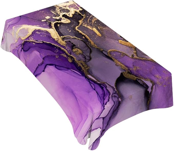 Purple Ink Gold Powder Decorative Rectangle Tablecloth Ripple Textures Color Blending Creative Art Polyester Table Cloths Kitchen Table Cover for Dining BBQ Picnic Coffee Table 52 x 70 Inch 4-6 Seats