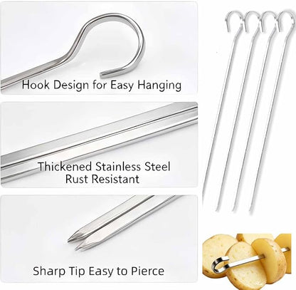 20 PCS 7" Flat Stainless Steel Skewers, BBQ Skewers for Kabobs Potato Nails | Reusable Metal Grill Skewers with Hook Handle & Sharp Tip, Baking Nails for Shish Steak Shrimp Air Fryer Oven