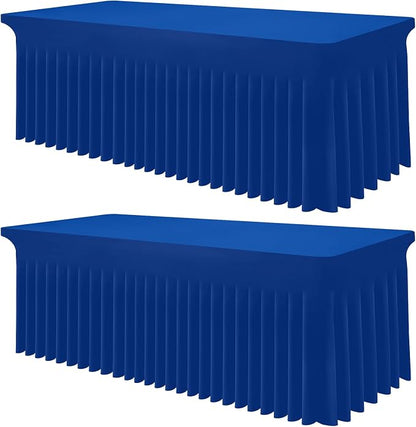 Smiry 2 Pack Spandex Elastic Fitted Table Cloth Skirt for 4FT Table | Stretch Washable Table Cloth, Banquet Table Cover for Wedding, Party, Indoor & Trade Shows, (Blue, 48Lx30Wx30H)