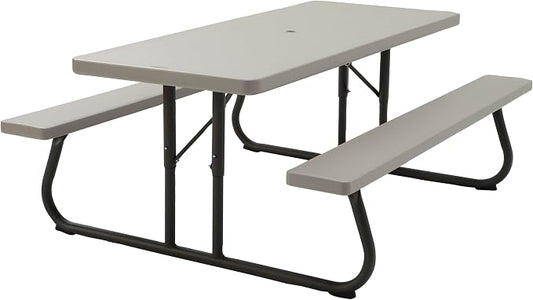 LIFETIME 6‑Foot Folding Picnic Table, Outdoor Portable Bench Seating for 8, UV‑Protected HDPE, Powder‑Coated Steel Frame, Stain‑Resistant, Folds Flat for Storage