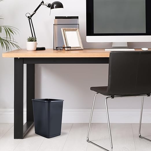 Superio Small 2.5 Gallon Plastic Trash Can, Waste Bin for Under Desk, Office, Bedroom, Bathroom- 10 Qt, (2, Dark Grey)