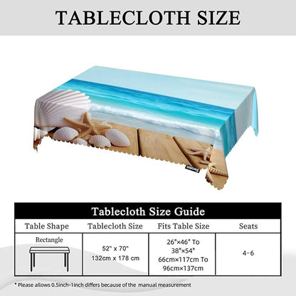 Swono 52x70 Inch Seashells Tablecloth Boardwalk Shells Starfish Sea Ocean Farmhouse Dining Table Cloth Anti-Stain Talking Table Cover for Kitchen Dinning Room Coffee Store