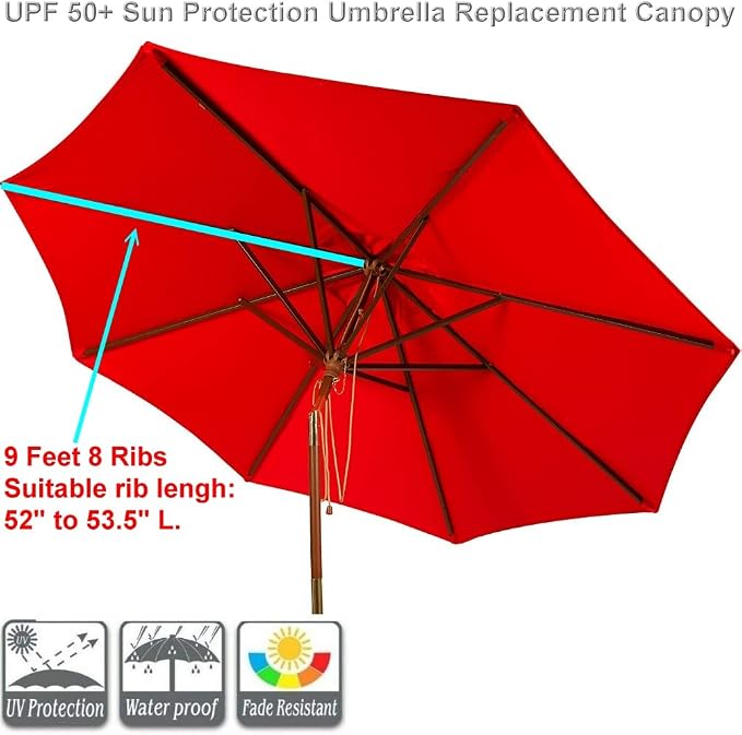 9ft Patio Umbrella Replacement Canopy Market Umbrella Top Outdoor Umbrella Canopy with 8 Ribs,Vented Canopy, Fade Resistant, UPF 50+ Excellent Sun Protection