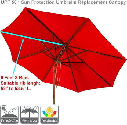9ft Patio Umbrella Replacement Canopy Market Umbrella Top Outdoor Umbrella Canopy with 8 Ribs,Vented Canopy, Fade Resistant, UPF 50+ Excellent Sun Protection