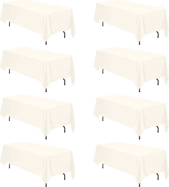 BRILLMAX 8 Pack Ivory Tablecloths 70x120 Inch for 6-8ft Rectangle Tables | 150 GSM Polyester Fabric, Universal Fit, Water, Stain & Wrinkle Resistant Cloth Cover for Wedding Reception Banquet Party