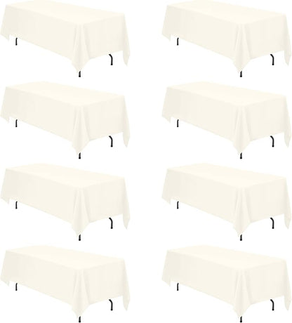 BRILLMAX 8 Pack Ivory Tablecloths 70x120 Inch for 6-8ft Rectangle Tables | 150 GSM Polyester Fabric, Universal Fit, Water, Stain & Wrinkle Resistant Cloth Cover for Wedding Reception Banquet Party