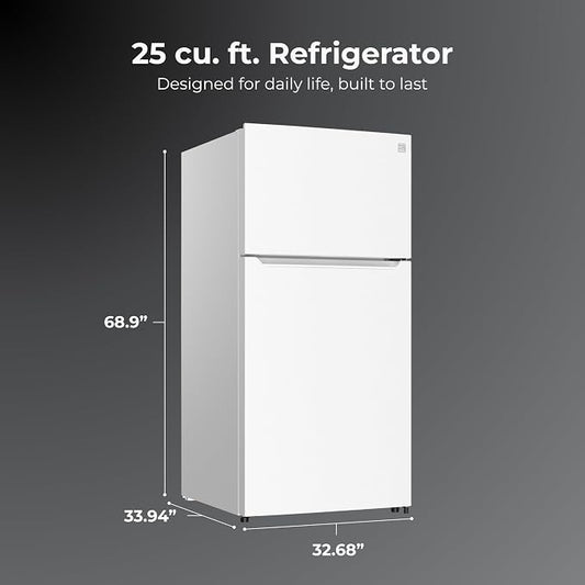 Kenmore 25 cu. ft. 33" Wide Top Mount Refrigerator - White | Adjustable Glass Shelving, Humidity-Controlled Crispers, Gallon Door Bins, LED Lighting, ENERGY STAR Certified