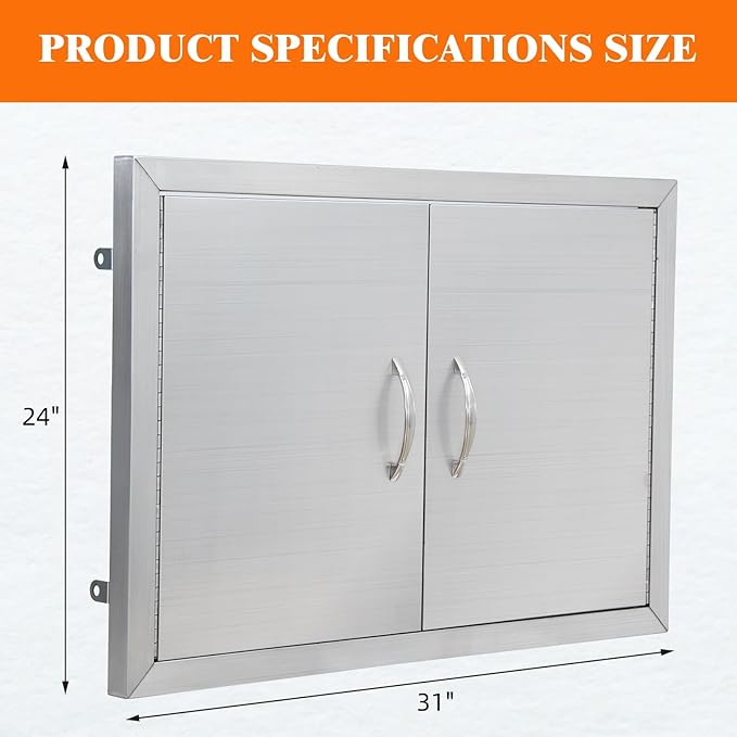 Outdoor Kitchen Doors 31" W x 24" H, Stainless Steel BBQ Access Doors, Flush Mount BBQ Door for Outside Kitchen Grilling Station, Barbeque Oven Island, Storage Cabinet Door