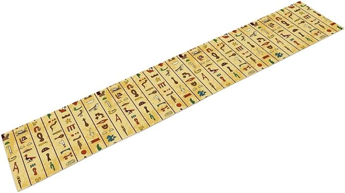 Egyptian Print Table Runner, Colorful Hieroglyphics on Papyrus Old Paper Decor Indian Wedding Reception Party Decorative for Dining Table 13x60 Inch