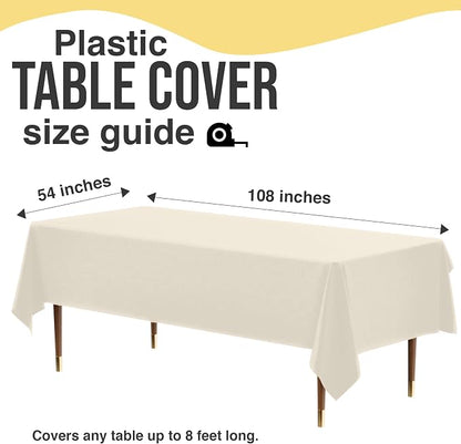 Exquisite Party Solids 66% Thicker Premium Plastic Table Cloth Rectangle Table Cover 0.5 Mil 6 Pack Ivory Table Cloth 54 Inch x 108 Inch Disposable Tablecloth Won't Tear Easily Like Cheap Thin Brands
