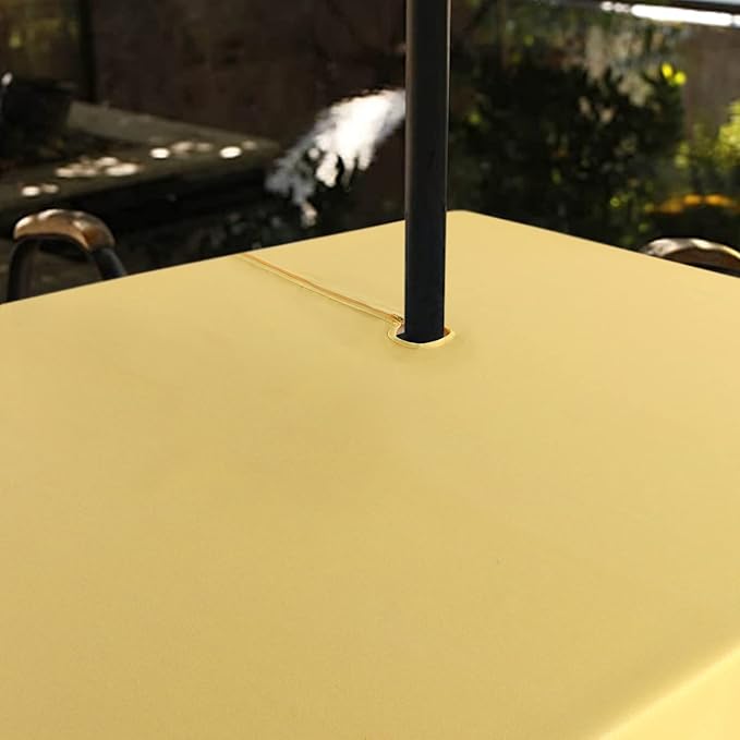 SARAFLORA Outdoor and Indoor Tablecloth -60x120 inch Yellow, Wrinkle Free Washable Waterproof Table Cloth with Umbrella Hole and Zipper Rectangle Table Cover for Spring/Summer/Patio/Picnic/BBQS/Party