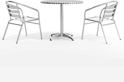 Flash Furniture Lila 31.5'' Round Aluminum Indoor-Outdoor Table Set with 2 Slat Back Chairs | Indoor/Outdoor Use, Slat Back Chairs