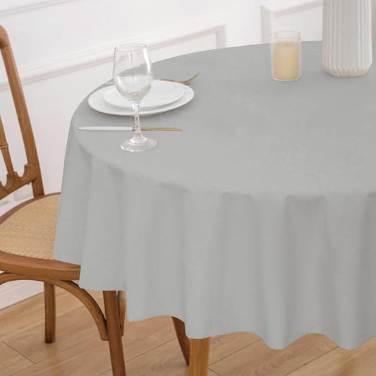 NLMUVW 48 Inch Round Vinyl Tablecloth with Flannel Backing, Small PVC Table Cloth Waterproof Wipe Clean Table Cover for Dining Party Camping Outdoor, Light Grey