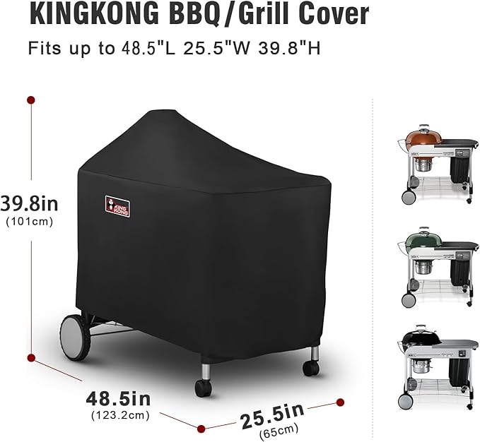 Kingkong 7152 Grill Cover for Weber Performer Charcoal Grills, 22-Inch (Compared to Weber 7152) including Stainless Steel Brush and Tongs
