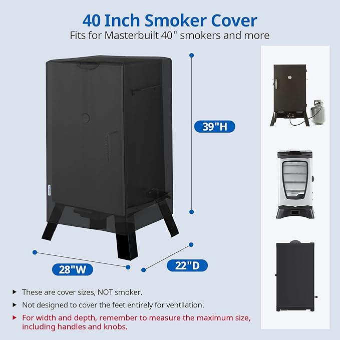SunPatio 40 inch Electric Smoker Cover Compatible for Masterbuilt Smoker, Heavy Duty Waterproof Outdoor Smoker Grill Cover, 28" W x 22" D x 39" H, Black