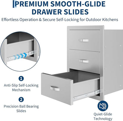 Garvee Outdoor Kitchen Drawers 15.7"WX17.7"DX21.6" H, Flush Mount Access BBQ Drawers with full Stainless Steel,Weatherproof & Rust-Resistant,for Outdoor Kitchen Island, Patio Grilling Tools & Spices | Stainless Steel - Weatherproof Rust-Resistant Drawe...