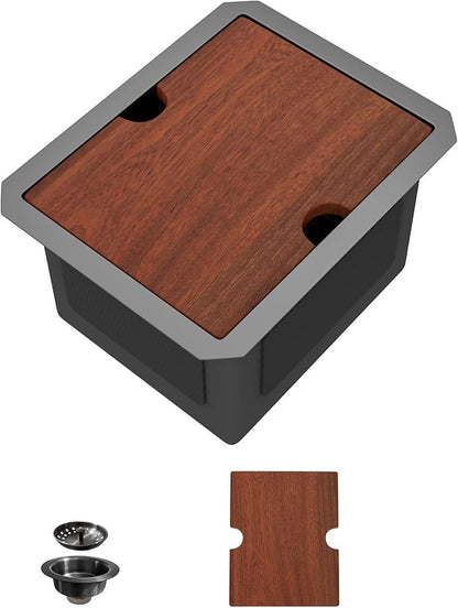 12x15 inch Black Undermount Kitchen Sink, Small Wet Bar Prep Workstation Bar Sink, 16 Gauge Stainless Steel Single Bowl Basin for Laundry Room, RV, and Home Bar