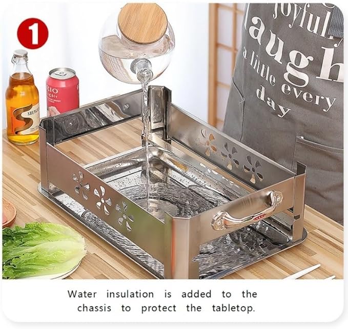 chafing dish Stainless Steel Charcoal Grill Multifunctional Alcohol Grilled Fish BBQ for Indoor Outdoor(Sliding out,45 * 35cm)