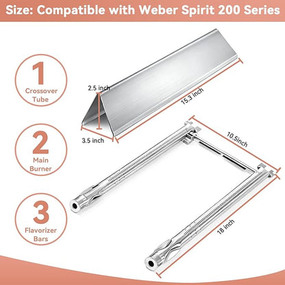 Spirit E210 7635 Flavorizer Bars & 69785 Grill Burner Tubes for Weber Spirit I II & GS4 200 E210 E220 S210 S220 with Front Control, 15.3" Flavor Bar and 18" Burner for Weber Spirit 2 Replacement Parts