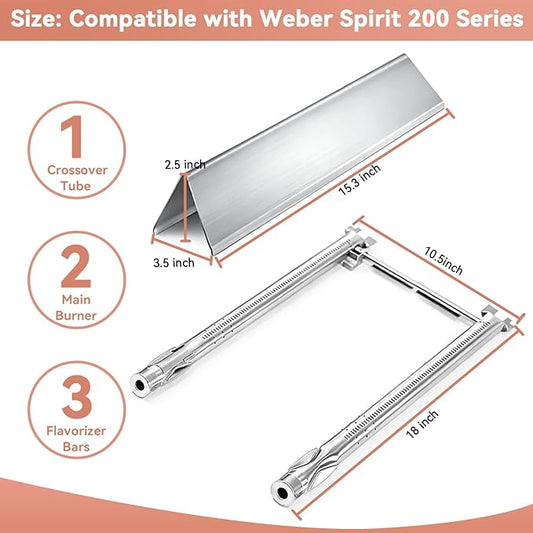 Spirit E210 7635 Flavorizer Bars & 69785 Grill Burner Tubes for Weber Spirit I II & GS4 200 E210 E220 S210 S220 with Front Control, 15.3" Flavor Bar and 18" Burner for Weber Spirit 2 Replacement Parts