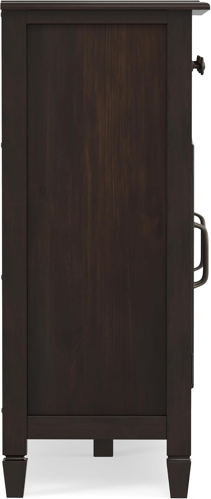 SIMPLIHOME Connaught 51" Solid Wood Cabinet in Chestnut Brown | Traditional space-saving entryway or mudroom cabinet with 3 drawers and adjustable shelves for organized household storage.
