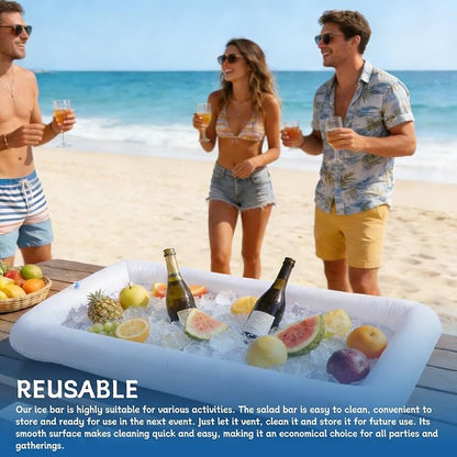 2-Pack Inflatable Serving Bar, Ice Buffet Cooler Tray for Food & Drinks | 53x25in. Fill with ice to keep food & drinks cold. For BBQ, picnic & pool parties. Inflatable buffet cooler containers.