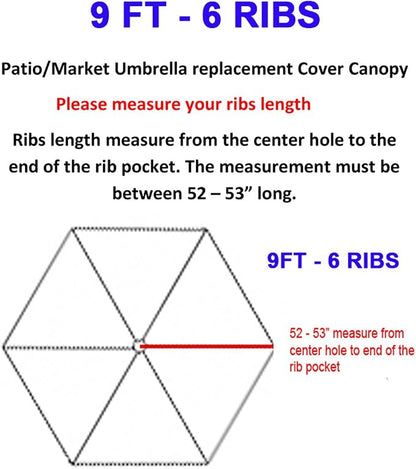 BELLRINO DECOR Replacement RED " STRONG & THICK " Umbrella Canopy for 9ft 6 Ribs Bright Red (Canopy Only)