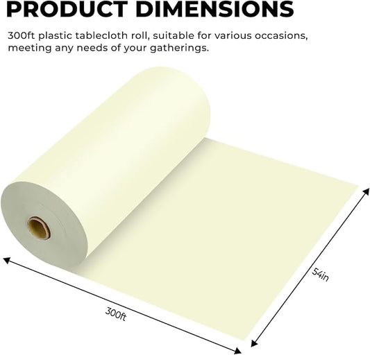54 Inch X 300 Feet Plastic Table Cover Roll Premium Disposable Plastic Tablecloth for All Type/Shape Tables | Picnic, Party, Banquet, Birthdays, Weddings (Beige, 54 Inch X 300 Feet)
