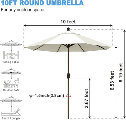 Eurmax USA 10-Year-Non-Fading 10FT Outdoor Patio Market Umbrella,UPF50+ UV Resistant Sun Shade,Heavy Duty Commercial Grade,Crank Lift Design,Windproof Vented Top for Garden,Pool,Deck,Natural