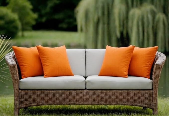 Outdoor Throw Pillows with Inserts, Waterproof Pillows for Outdoor Seating, Square Decorative Garden Cushion for Patio Furniture, Bed, Couch, Sofa(Orange, 18" x 18" (Pack of 4))